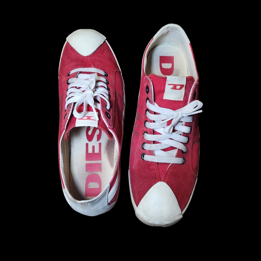 Diesel Red Canvas Low-Top Sneakers with White Accents